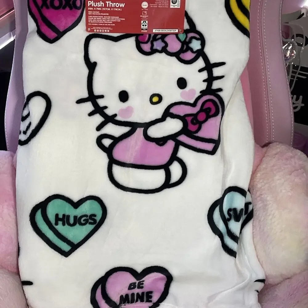 Hello Kitty Throw Blanket Valentine Love Conversation Candy Hearts 2025 Sanrio
